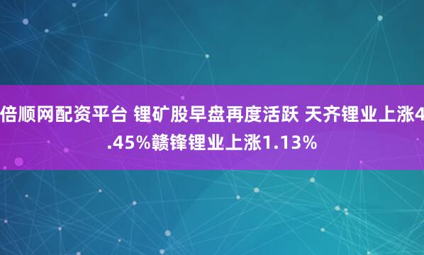 倍顺网配资平台 锂矿股早盘再度活跃 天齐锂业上涨4.45%赣锋锂业上涨1.13%
